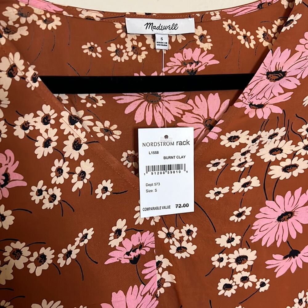 Madewell Novel Tie-Front Top in Hillside Daisies Size M - Picture 5 of 6